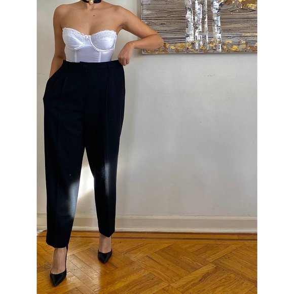 SOLD (VINTAGE) 80's Black Sag Harbor High Rise Tapered Wool Trousers (12) - Picture 6 of 7